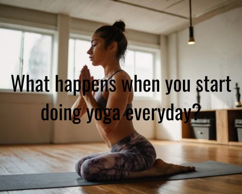 a woman focusing on her yoga