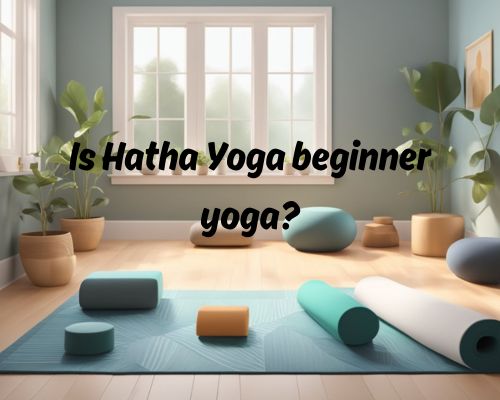 A serene studio with a yoga mat, blocks, and a bolster set up for a beginner Hatha Yoga class